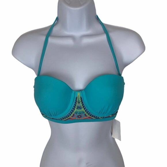 NWT Hobie Embroidered Bikini Top In Sky Blue S - Picture 1 of 6